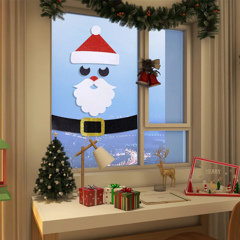 Christmas Decoration Christmas Door Window Stickers Felt Cloth Santa Claus Snowman Wall Sticker New Year Home Decoration 2024